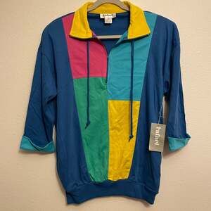 Vintage 80s Rafael Colorblock Collared Half Zip Windbreaker Sweatshirt